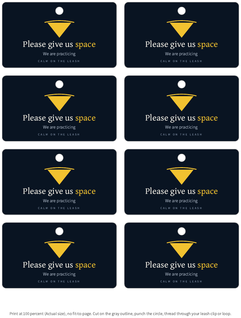 Sheet of leash tags